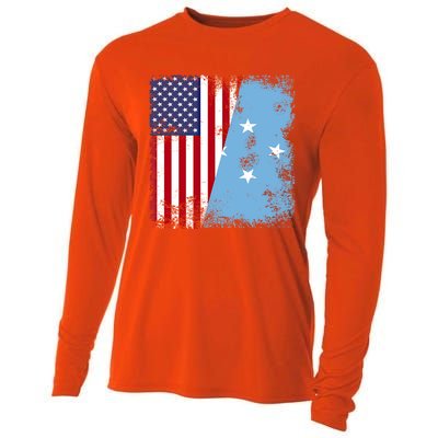 Half Micronesian Flag Vintage Micronesia Usa Gift Cooling Performance Long Sleeve Crew