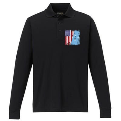 Half Micronesian Flag Vintage Micronesia Usa Gift Performance Long Sleeve Polo