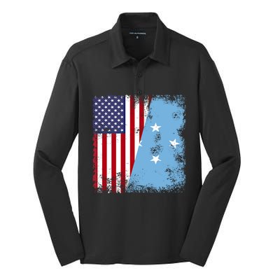 Half Micronesian Flag Vintage Micronesia Usa Gift Silk Touch Performance Long Sleeve Polo