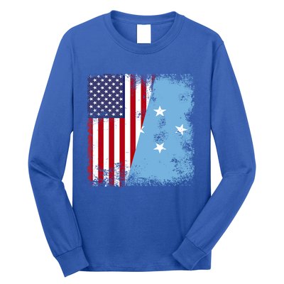 Half Micronesian Flag Vintage Micronesia Usa Gift Long Sleeve Shirt