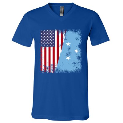 Half Micronesian Flag Vintage Micronesia Usa Gift V-Neck T-Shirt