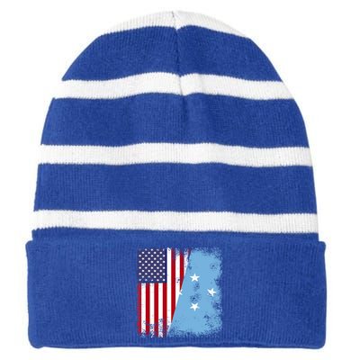 Half Micronesian Flag Vintage Micronesia Usa Gift Striped Beanie with Solid Band