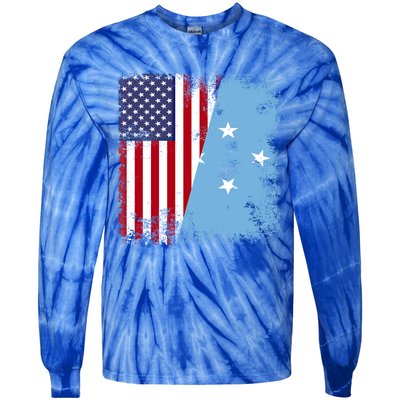 Half Micronesian Flag Vintage Micronesia Usa Gift Tie-Dye Long Sleeve Shirt