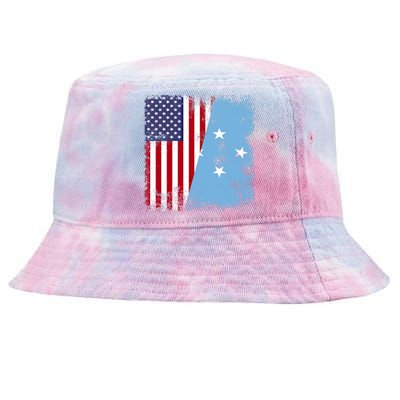 Half Micronesian Flag Vintage Micronesia Usa Gift Tie-Dyed Bucket Hat