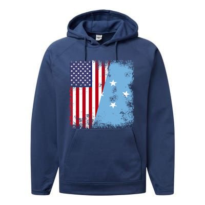 Half Micronesian Flag Vintage Micronesia Usa Gift Performance Fleece Hoodie