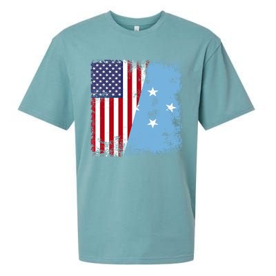 Half Micronesian Flag Vintage Micronesia Usa Gift Sueded Cloud Jersey T-Shirt