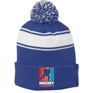 Hockey Mom For Hockey Great Gift Stripe Pom Pom Beanie