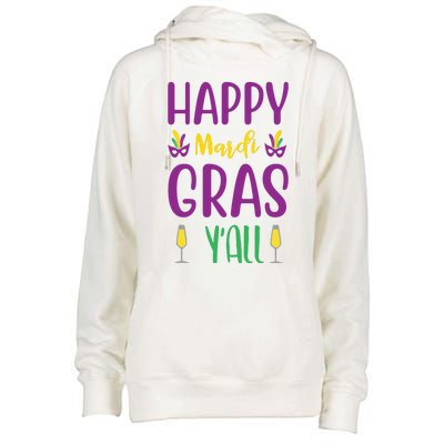 Happy Mardi Gras Ya'll Womens Funnel Neck Pullover Hood