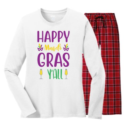 Happy Mardi Gras Ya'll Women's Long Sleeve Flannel Pajama Set 