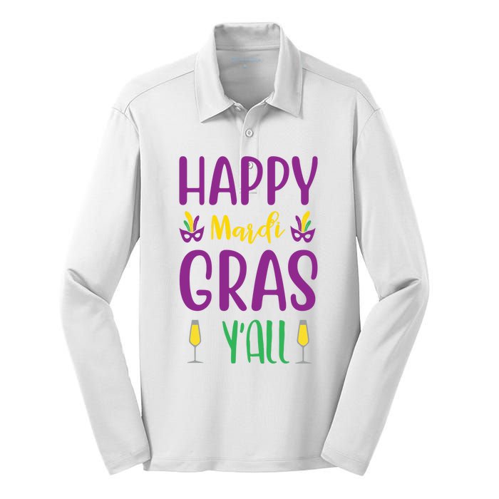 Happy Mardi Gras Ya'll Silk Touch Performance Long Sleeve Polo