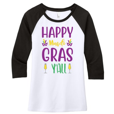 Happy Mardi Gras Ya'll Women's Tri-Blend 3/4-Sleeve Raglan Shirt