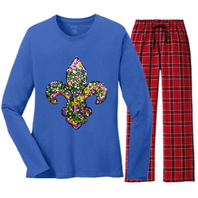 Happy Mardi Gras Carnival Fat Tuesday Fleur De Lis Women's Long Sleeve Flannel Pajama Set 