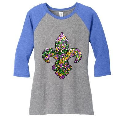 Happy Mardi Gras Carnival Fat Tuesday Fleur De Lis Women's Tri-Blend 3/4-Sleeve Raglan Shirt