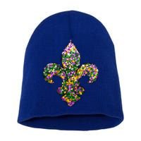 Happy Mardi Gras Carnival Fat Tuesday Fleur De Lis Short Acrylic Beanie