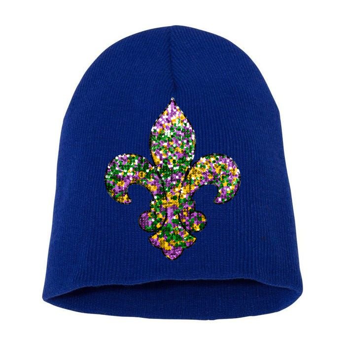 Happy Mardi Gras Carnival Fat Tuesday Fleur De Lis Short Acrylic Beanie