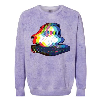 House Music Ghost Halloween Techno Rave Halloween Party Colorblast Crewneck Sweatshirt