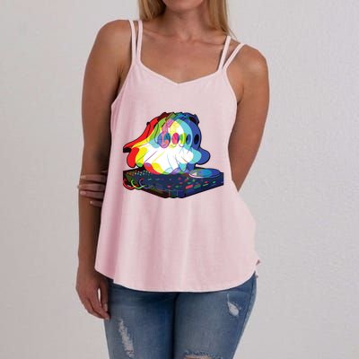 House Music Ghost Halloween Techno Rave Halloween Party Women's Strappy Tank