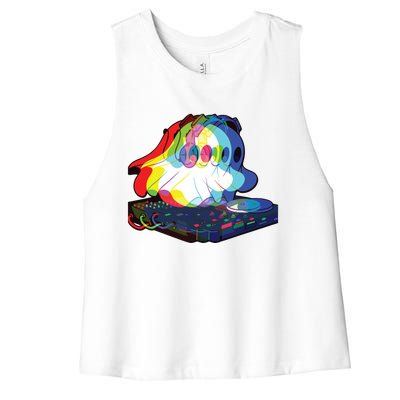 House Music Ghost Halloween Techno Rave Halloween Party Women's Racerback Cropped Tank