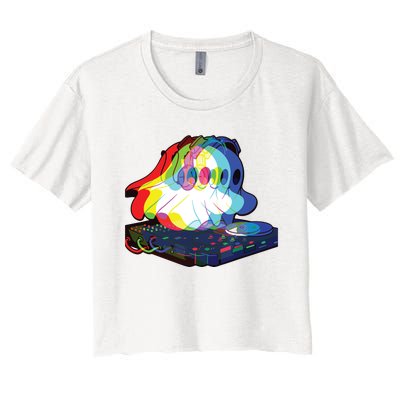 House Music Ghost Halloween Techno Rave Halloween Party Women's Crop Top Tee