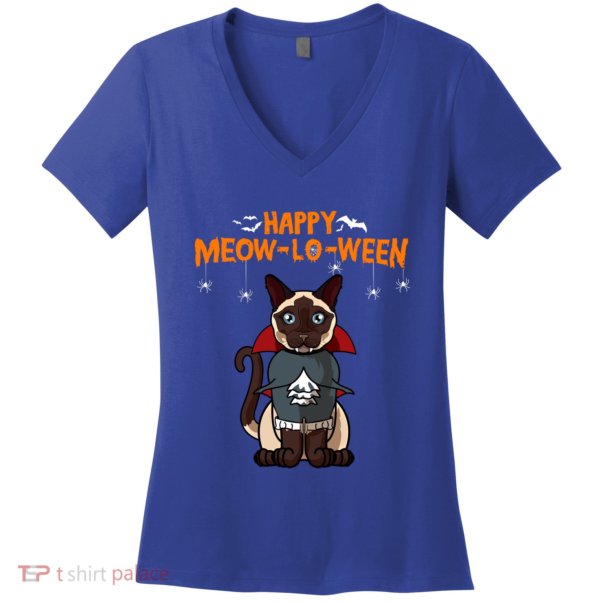 Happy Meowcute Giftloween Siamese Cat For Halloween Gift Women's V-Neck T-Shirt