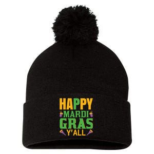 Happy Mardi Gras Ya'll Pom Pom 12in Knit Beanie