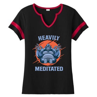 Heavily Meditated Gorilla Funny Yoga Meditation Gift Ladies Halftime Notch Neck Tee