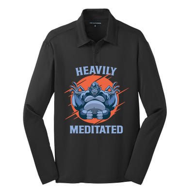 Heavily Meditated Gorilla Funny Yoga Meditation Gift Silk Touch Performance Long Sleeve Polo