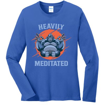 Heavily Meditated Gorilla Funny Yoga Meditation Gift Ladies Long Sleeve Shirt