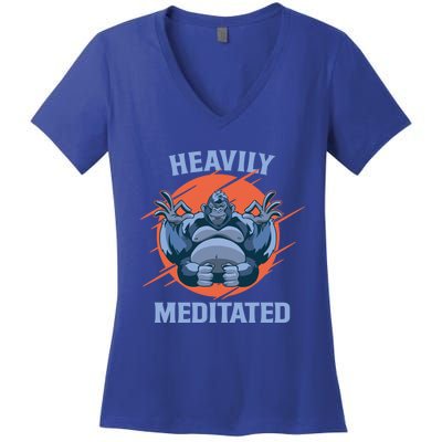 Heavily Meditated Gorilla Funny Yoga Meditation Gift Women's V-Neck T-Shirt