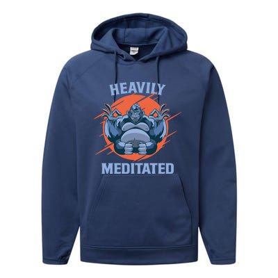 Heavily Meditated Gorilla Funny Yoga Meditation Gift Performance Fleece Hoodie