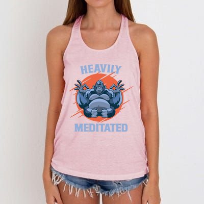 Heavily Meditated Gorilla Funny Yoga Meditation Gift Women's Knotted Racerback Tank