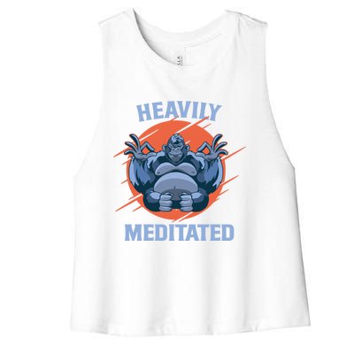 Heavily Meditated Gorilla Funny Yoga Meditation Gift Women's Racerback Cropped Tank