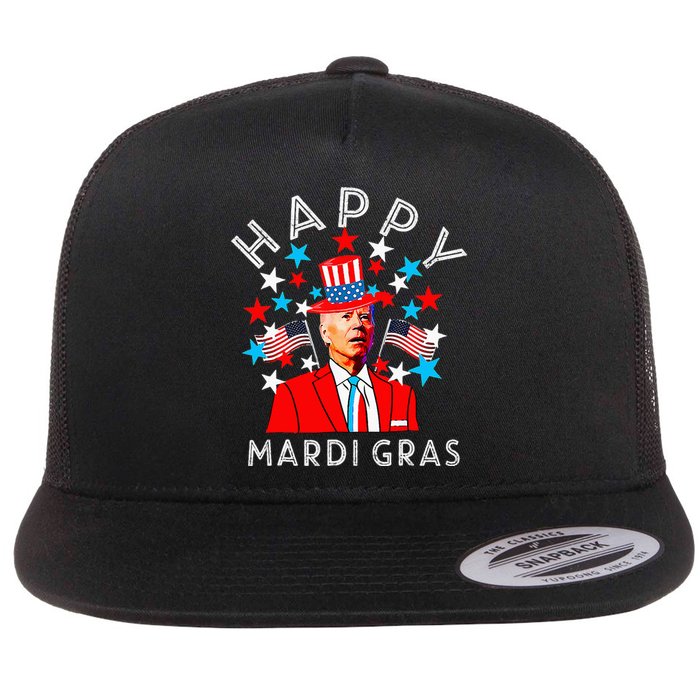 Happy Mardi Gras Joe Biden 4th Of July Memorial Independence  Flat Bill Trucker Hat