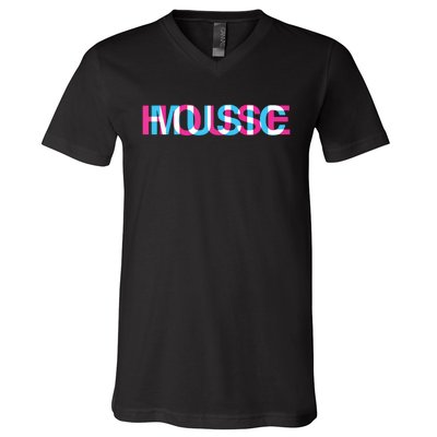 House Music Glitch Optical Illusion Edm Rave Dj V-Neck T-Shirt