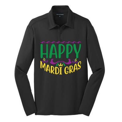 Happy Mardi Gras Silk Touch Performance Long Sleeve Polo