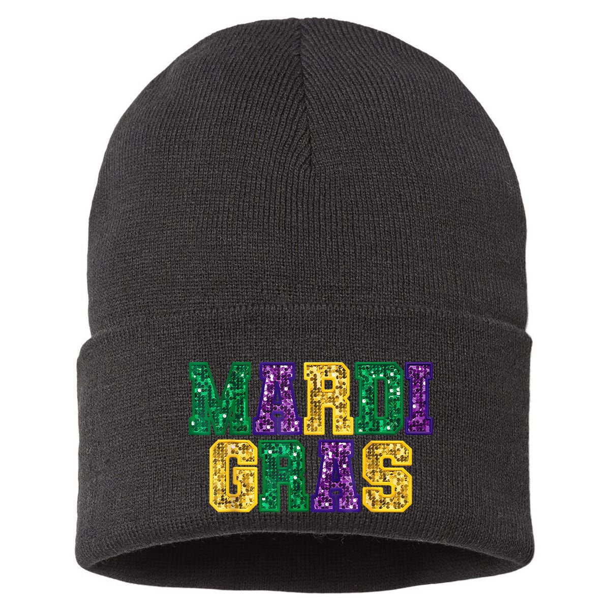 Happy Mardi Gras Carnival Fat Tuesday Fleur De Lis Women Sustainable Knit Beanie