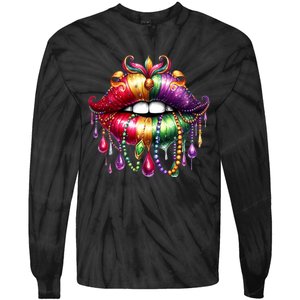 Happy Mardi Gras Carnival Party Beads Cute Lips Queen Louisiana Tie-Dye Long Sleeve Shirt