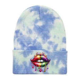 Happy Mardi Gras Carnival Party Beads Cute Lips Queen Louisiana Tie Dye 12in Knit Beanie