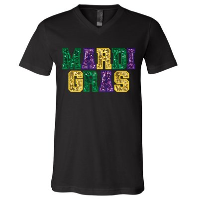 Happy Mardi Gras Carnival Fat Tuesday Fleur De Lis V-Neck T-Shirt