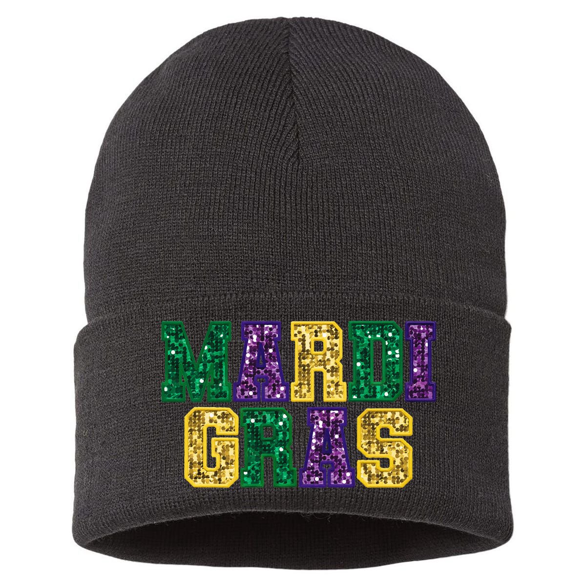 Happy Mardi Gras Carnival Fat Tuesday Fleur De Lis Sustainable Knit Beanie