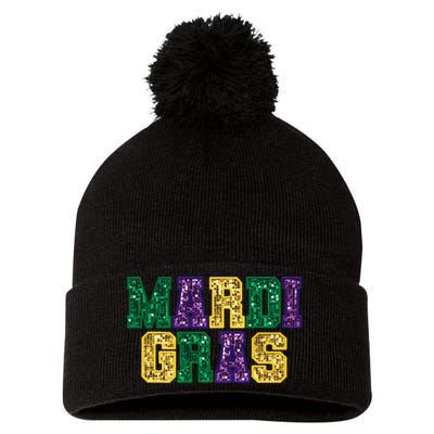 Happy Mardi Gras Carnival Fat Tuesday Fleur De Lis Pom Pom 12in Knit Beanie