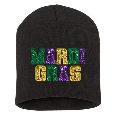 Happy Mardi Gras Carnival Fat Tuesday Fleur De Lis Short Acrylic Beanie