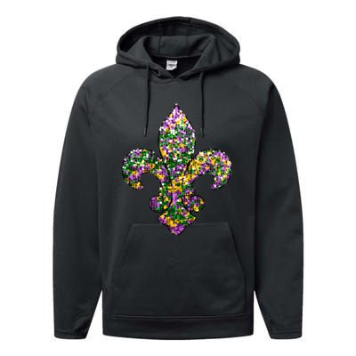 Happy Mardi Gras Carnival Fat Tuesday Fleur De Lis Performance Fleece Hoodie