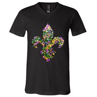 Happy Mardi Gras Carnival Fat Tuesday Fleur De Lis V-Neck T-Shirt