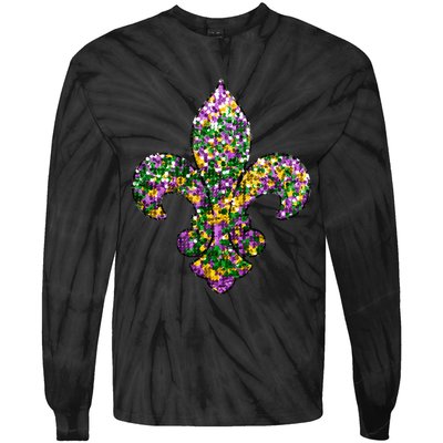 Happy Mardi Gras Carnival Fat Tuesday Fleur De Lis Tie-Dye Long Sleeve Shirt