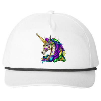 Happy Mardi Gras Unicorn Snapback Five-Panel Rope Hat