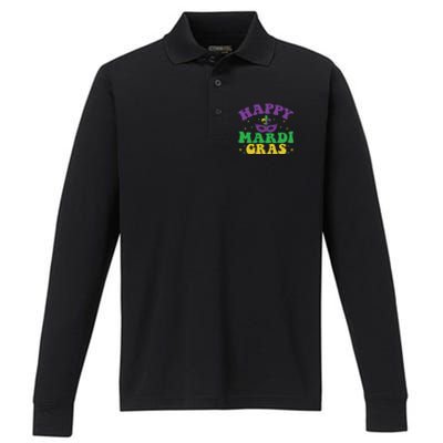 Happy Mardi Gras Performance Long Sleeve Polo