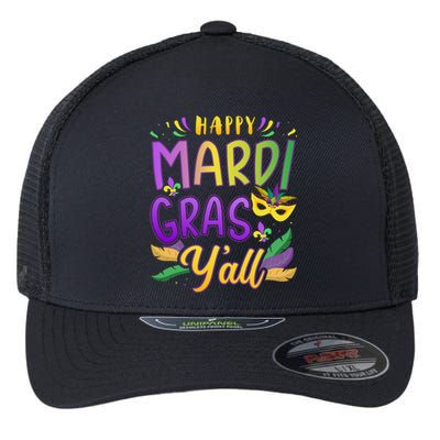 Happy Mardi Gras YAll With Mask For New Orleans Carnival Flexfit Unipanel Trucker Cap