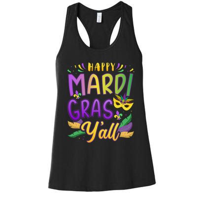 Happy Mardi Gras YAll With Mask For New Orleans Carnival Women's Racerback Tank