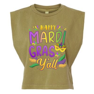 Happy Mardi Gras YAll With Mask For New Orleans Carnival Garment-Dyed Women's Muscle Tee